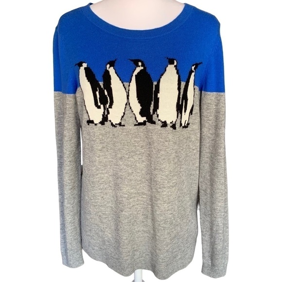 Talbots Sweaters - Talbots Penguin Graphic Gray Royal Blue Sweater Sz MP